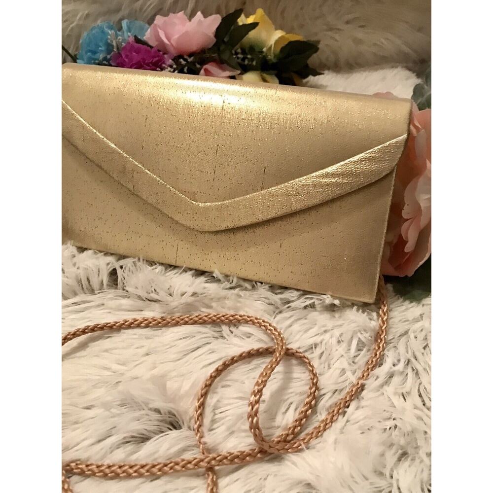 VTG U.S. PAT 4453294 MAGNETIC SNAP EVENING BAG GOLD FABRIC EVENING STRAP